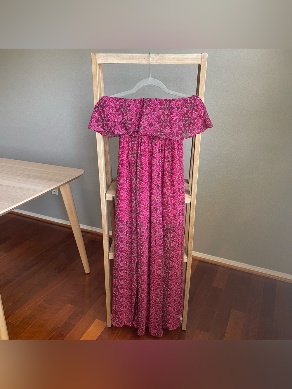 Hollister Strapless Sheer Floral Maxi Dress XS Maroon Party Gown Romantic Boho - Picture 3 of 7